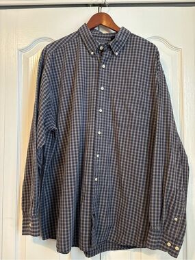 American Eagle Outfitters Navy and White Checked Button-Down Shirt